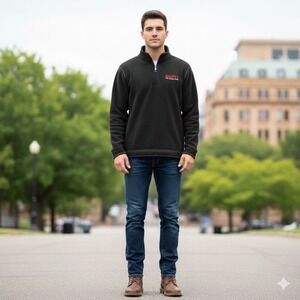 ESPN The Magazine Mens Size XL Fleece 1/4 Zip Pullover Black Promotional Sporty